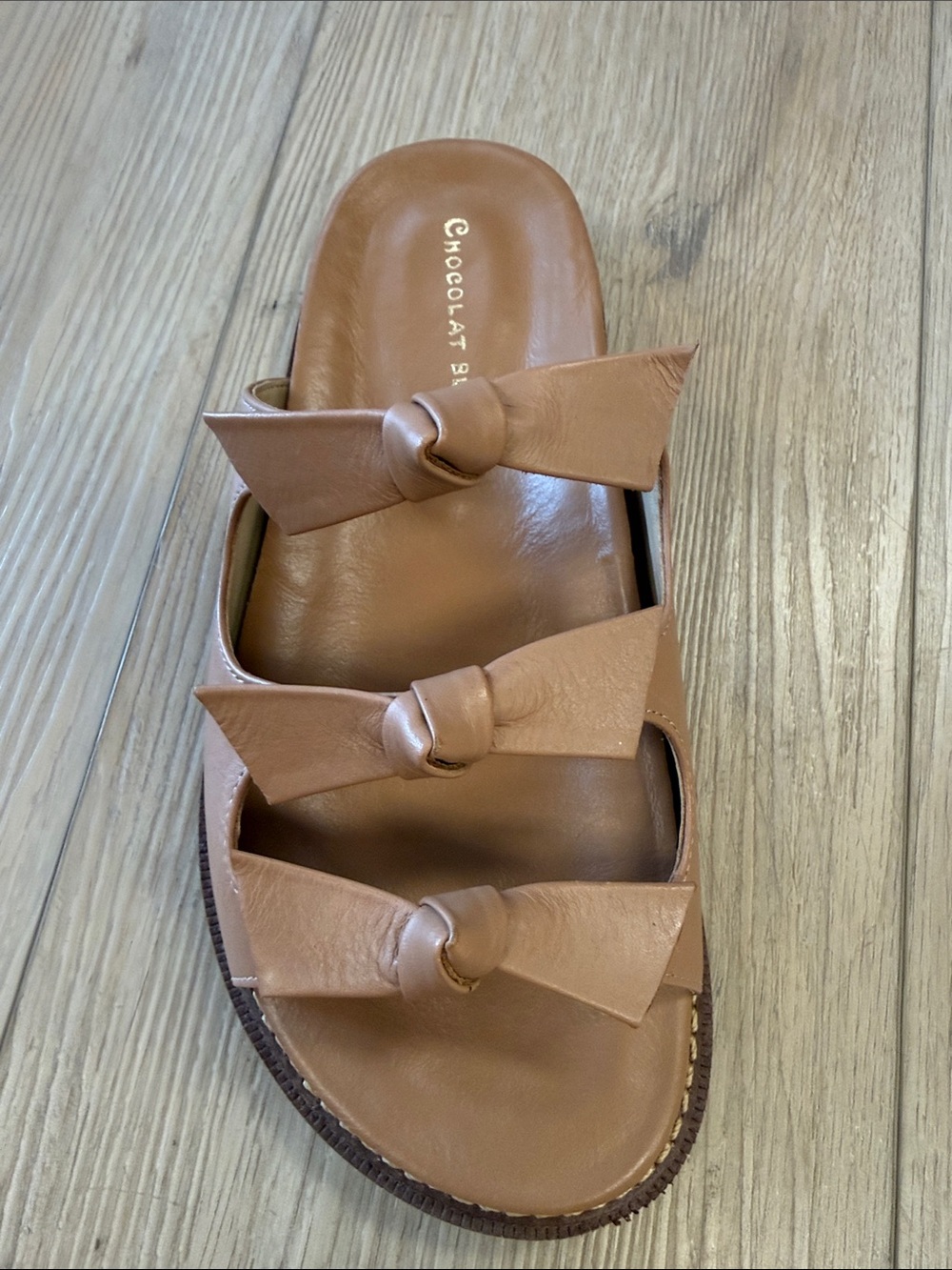 Chocolat Blu Women's Triple Knot Slide Sandals in Tan Brown